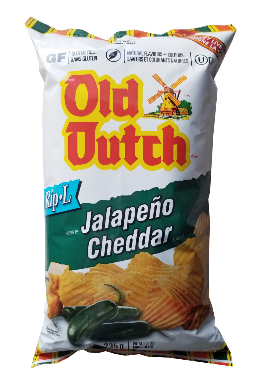 Old Dutch Rip-L Potato Chips Jalapeno Cheddar 235g/8.2 oz. {Imported from Canada}