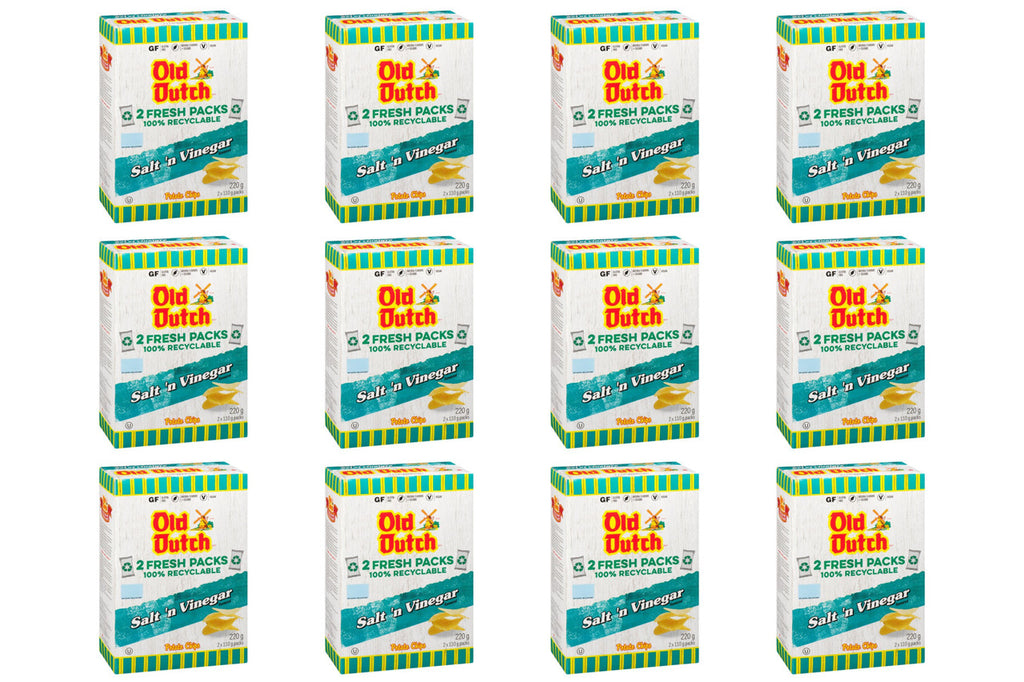 Old Dutch Salt & Vinegar Potato Chips 220g/7.8 oz., Box (12pk) {Imported from Canada}