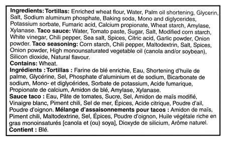 Ingredients list for Old El Paso Tortilla Bowl Kit on a white background