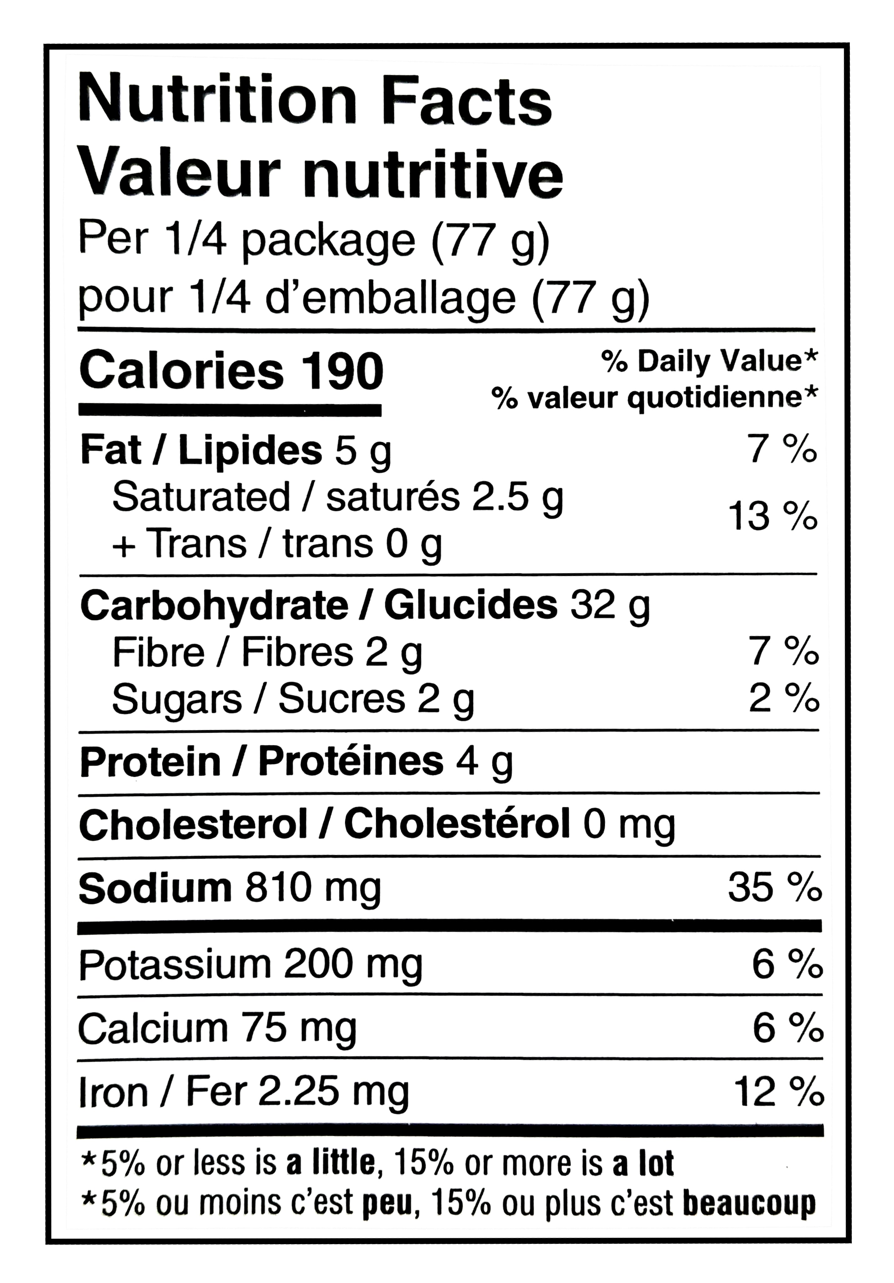 Nutrition facts label for Old El Paso Tortilla Bowl Kit