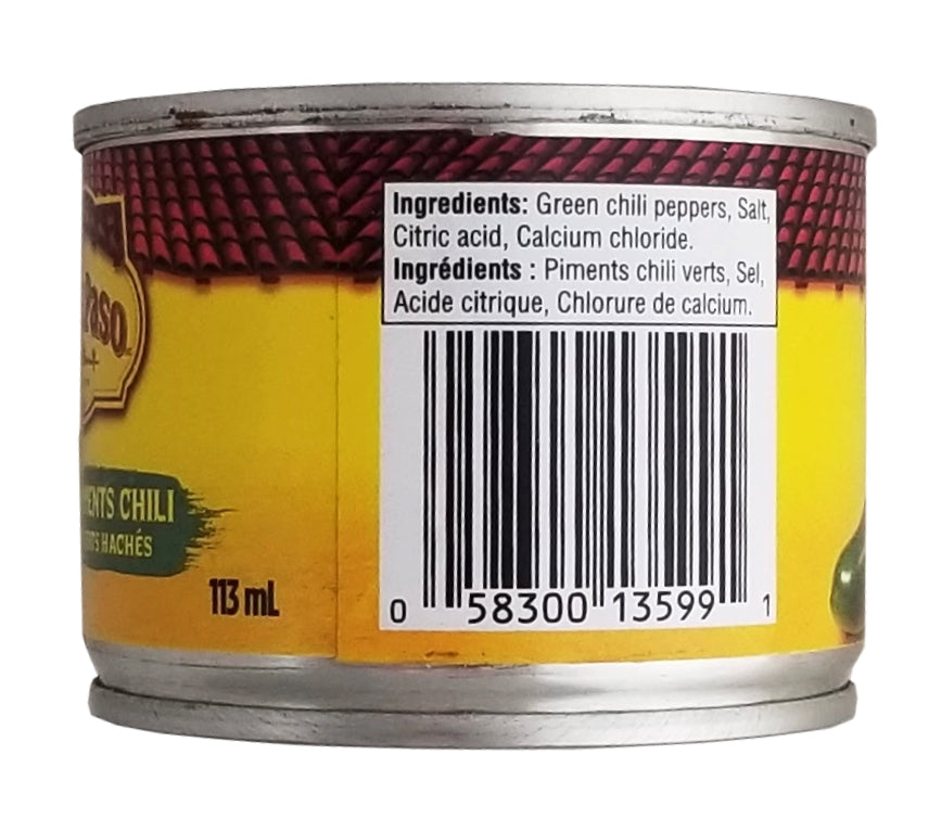 Old El Paso Chopped Green Chilies, 113mL/4 oz. Can Back Side