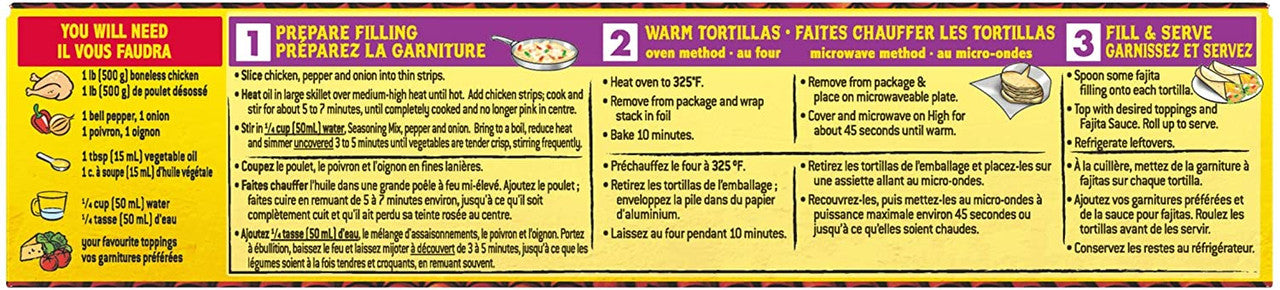Old El Paso Fajita Dinner Kit –  Makes 12 Tortillas, 400g (14.1 oz) Box Cooking Instructions