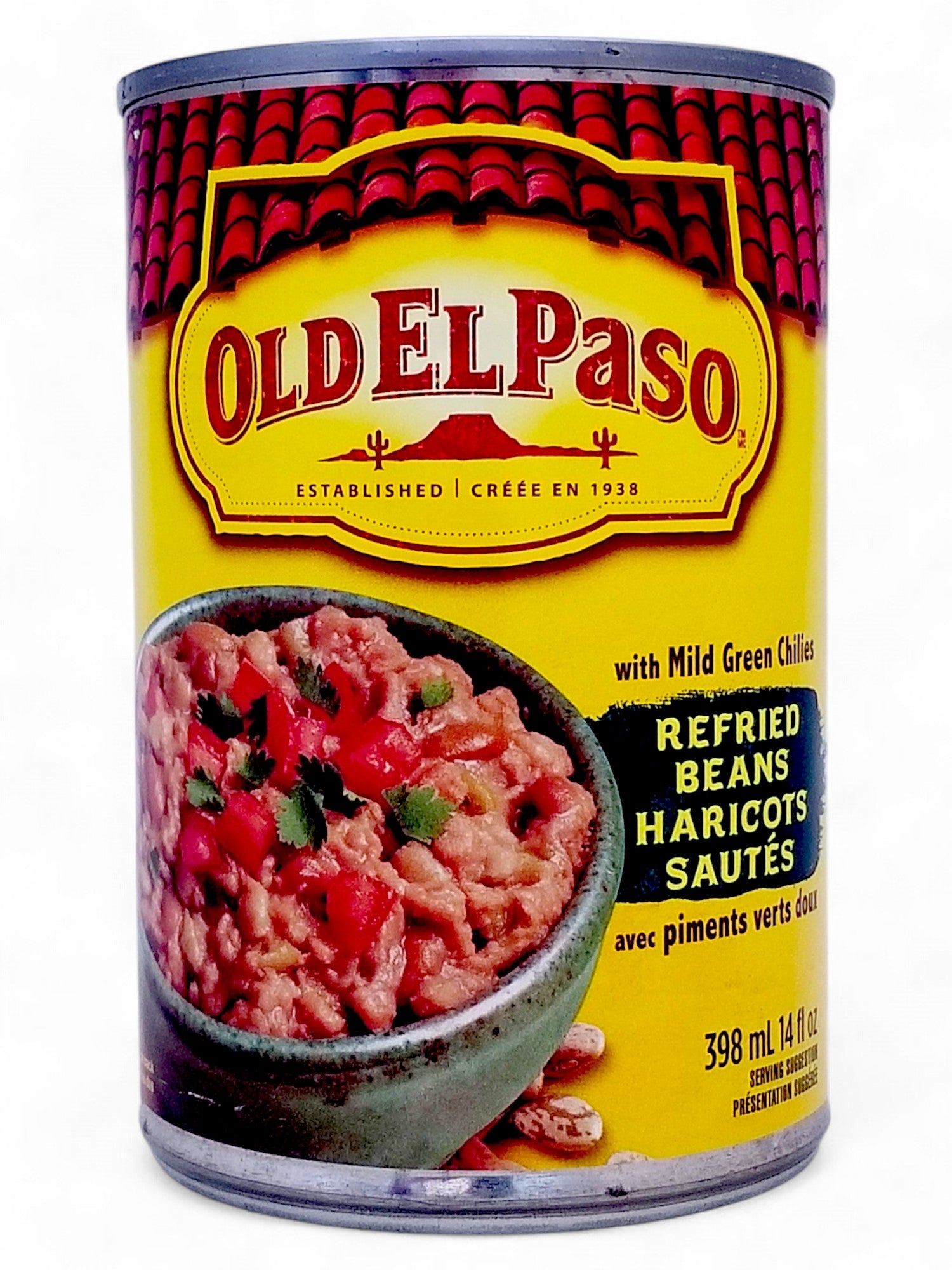 Old El Paso Refried Beans with Mild Green Chilies, 398ml/13.5oz. - Front