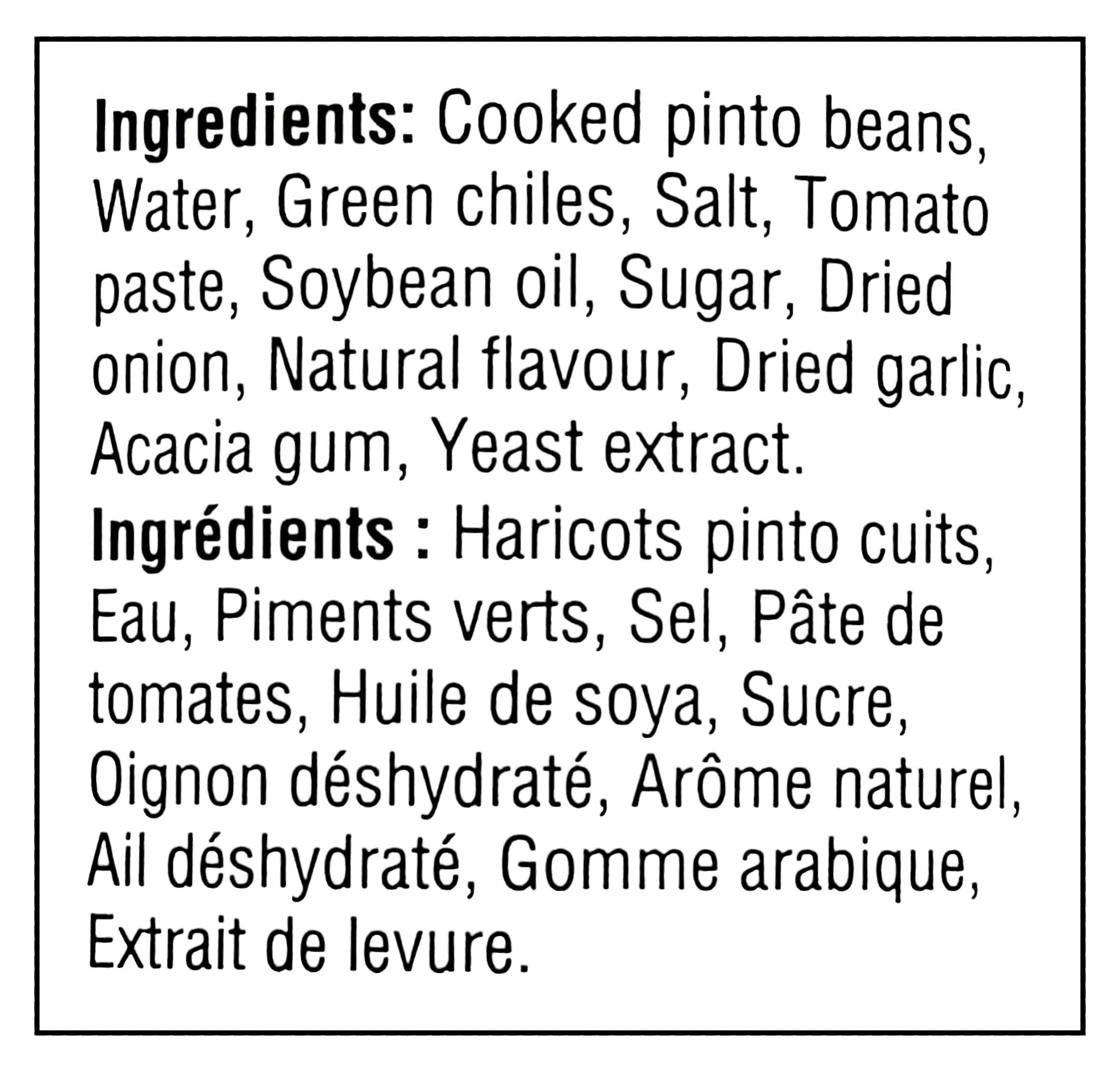 Old El Paso Refried Beans with Mild Green Chilies, 398ml/13.5oz. - Ingredients