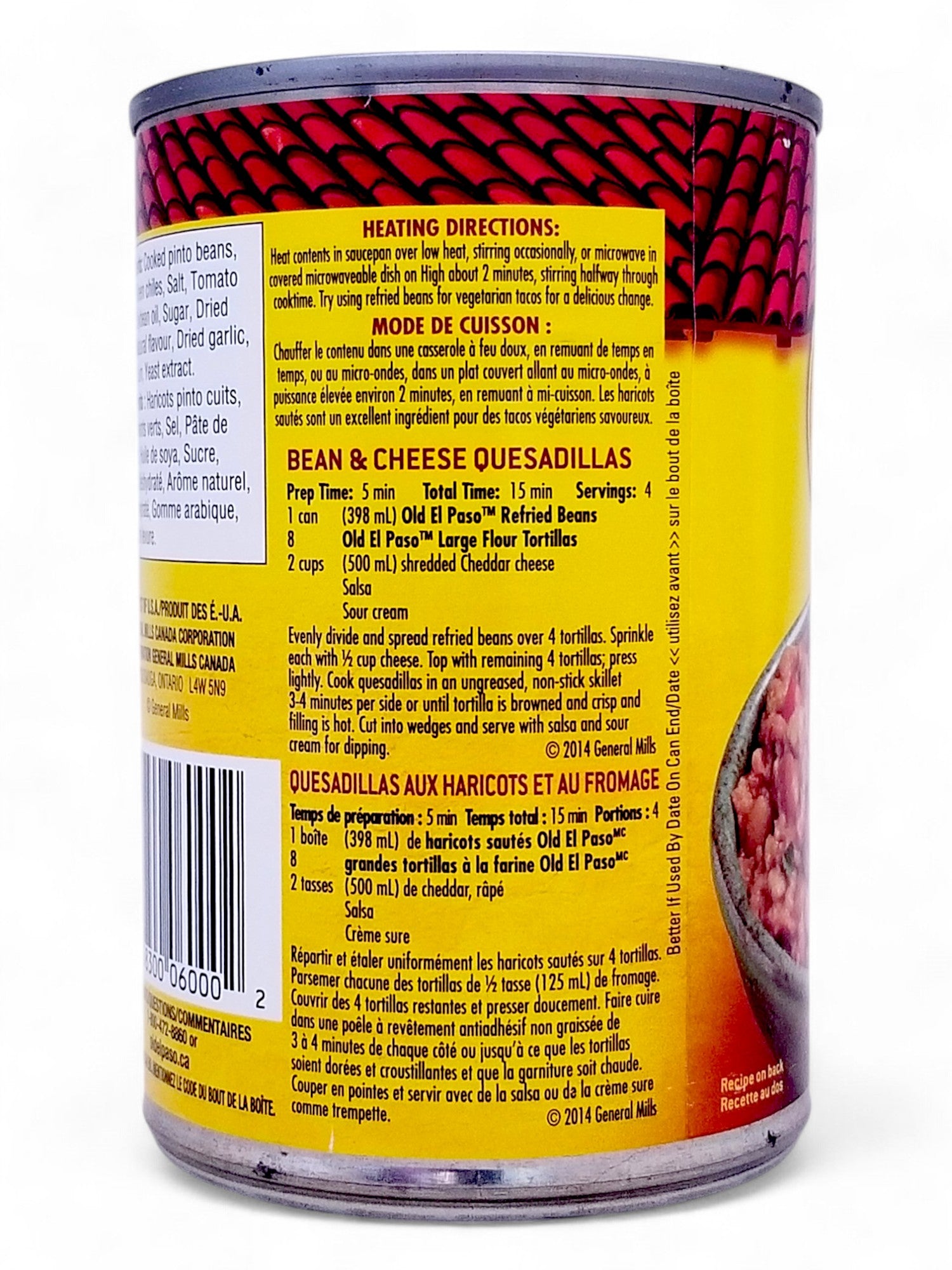 Old El Paso Refried Beans with Mild Green Chilies, 398ml/13.5oz. - Side