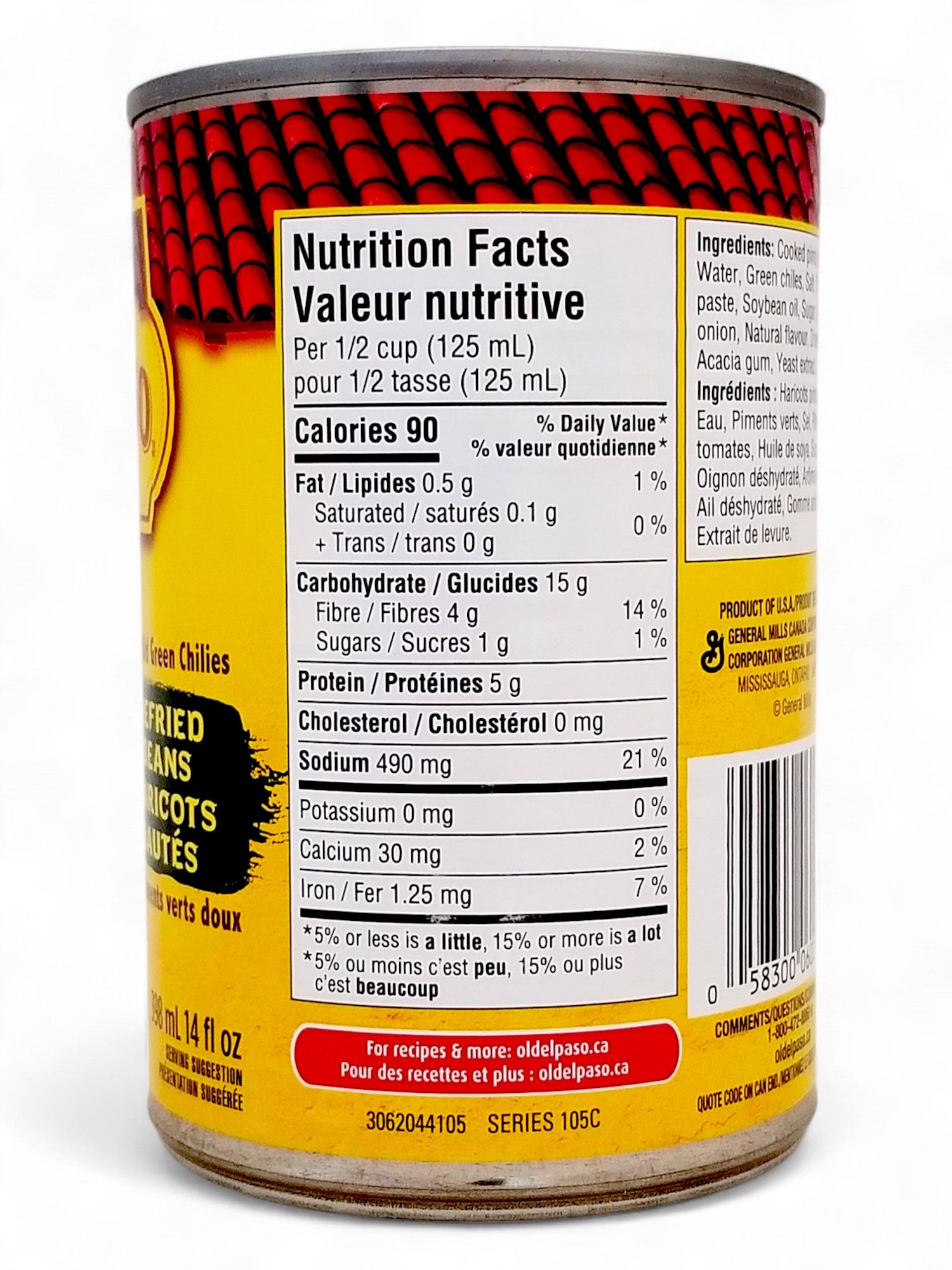 Old El Paso Refried Beans with Mild Green Chilies, 398ml/13.5oz. - Side