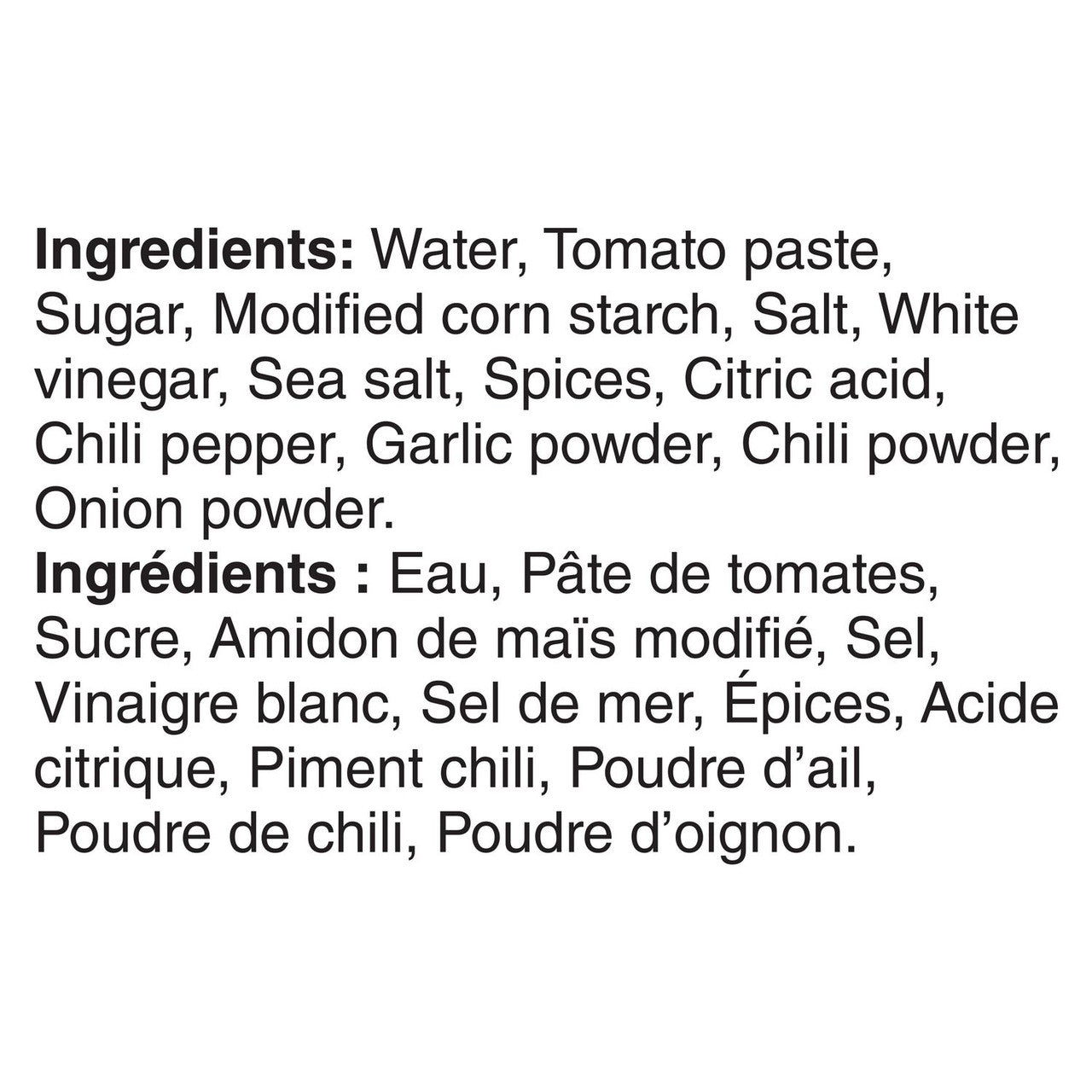 Old El Paso Taco Mild Sauce 243ml/9 fl. oz., Bottle Ingredients