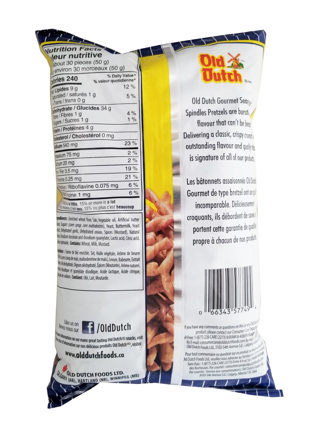 Old Dutch Gourmet Seasoned Spindles Pretzels, 250g/8.75 oz. Bag