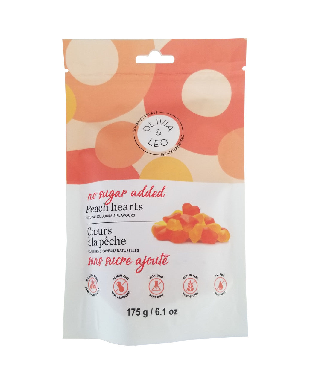 Olivia & Leo No Sugar Added Peach Hearts, 175g/6.1 oz. {Imported from Canada}