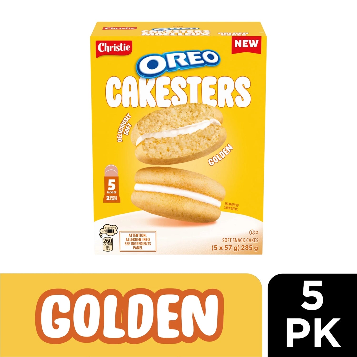Box of Christie Oreo Cakesters Golden snack cakes on a white background