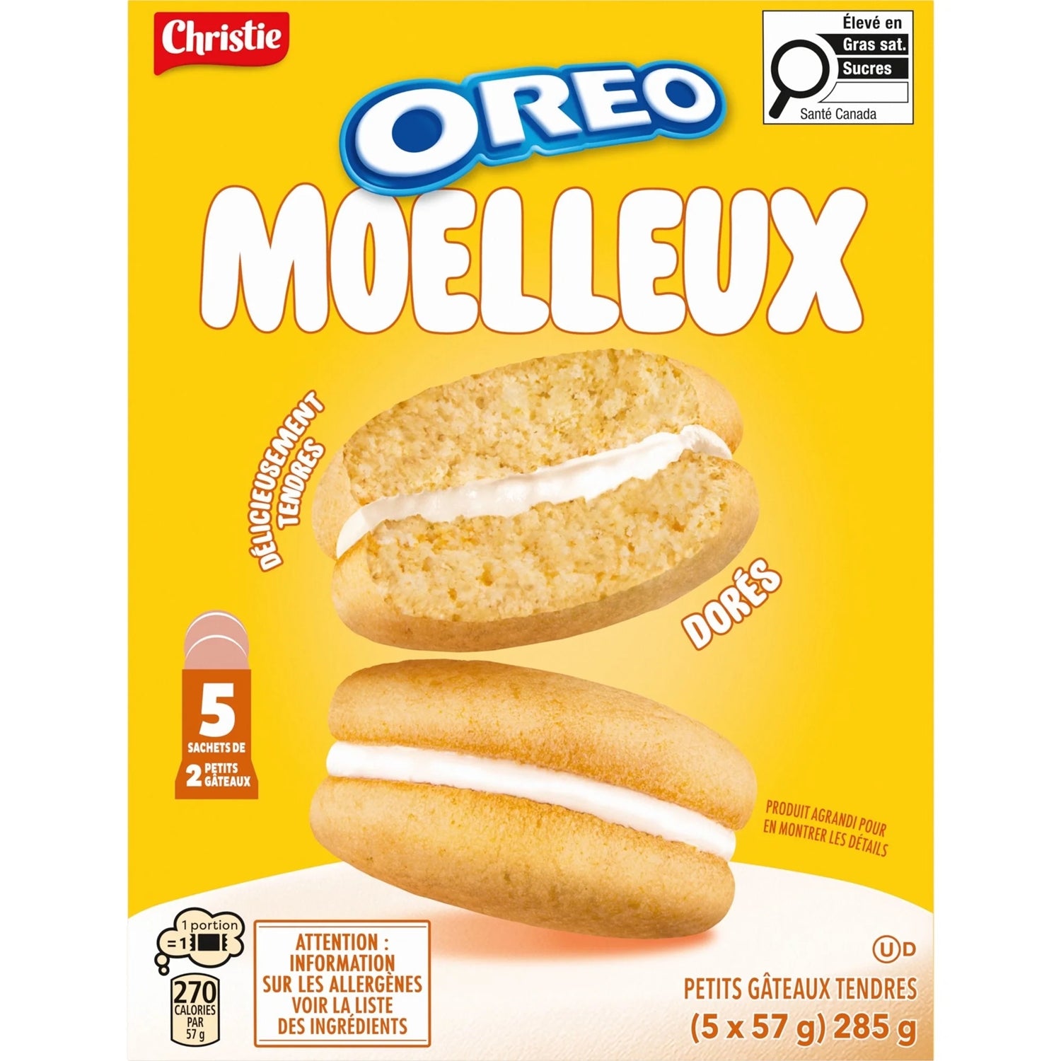 Oreo Moelleux cookie packaging with yellow background