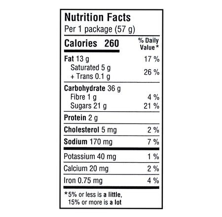 Nutrition facts label for Oreo Golden CAKESTERS, Soft Baked Sandwich Cakes 5x57g on a white background