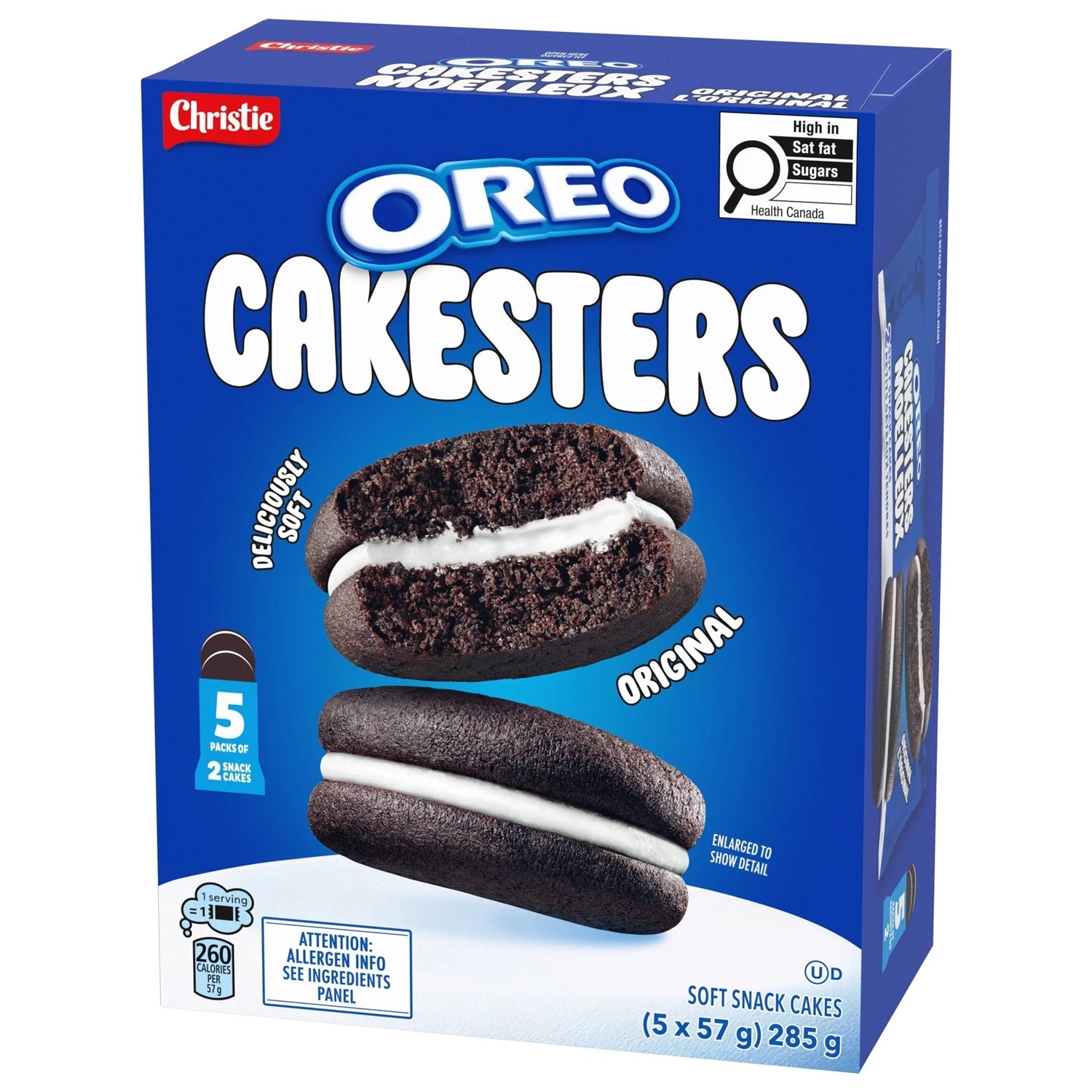 Box of Oreo Cakesters with blue and white design