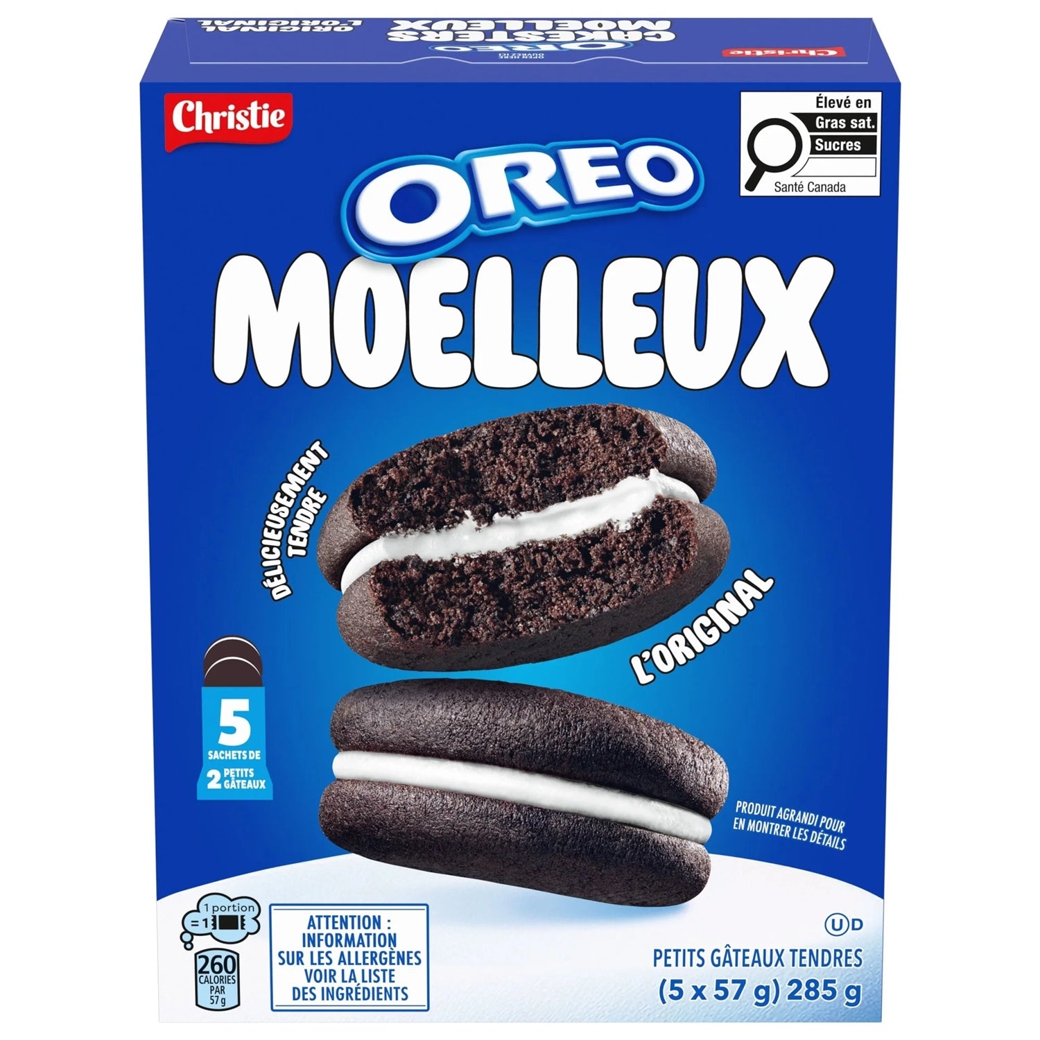 Box of Oreo Moelleux cookies with blue and white design