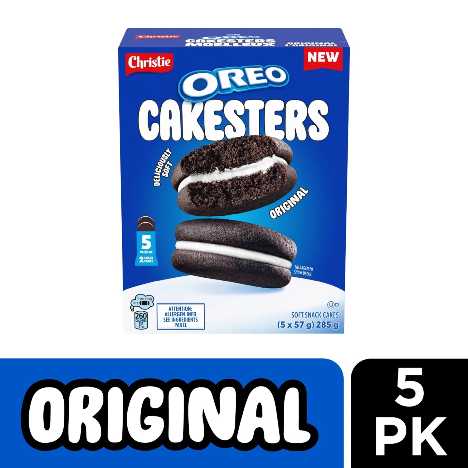 Box of Christie Oreo Cakesters Original snack cakes with blue and white design.
