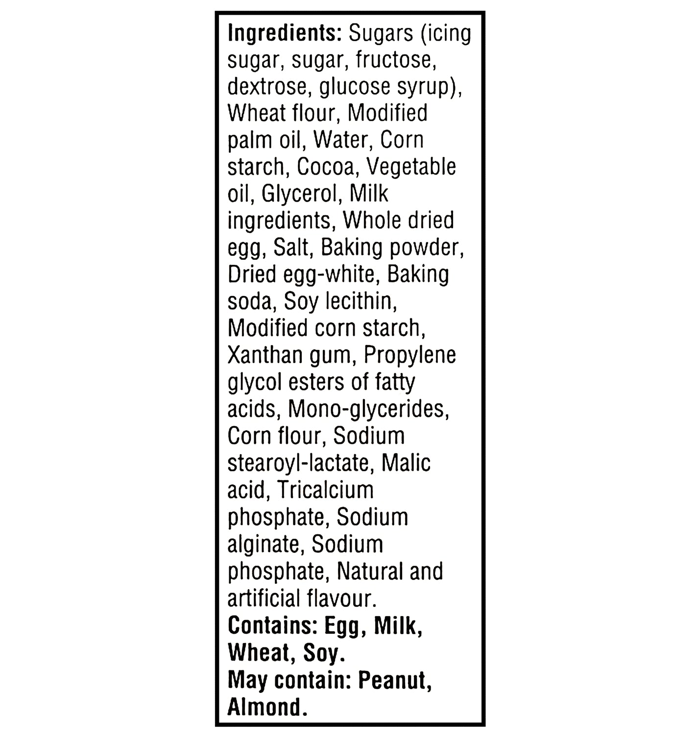 Ingredients list for Oreo Original CAKESTERS, Soft Baked Sandwich Cakes 5x57g on a white background