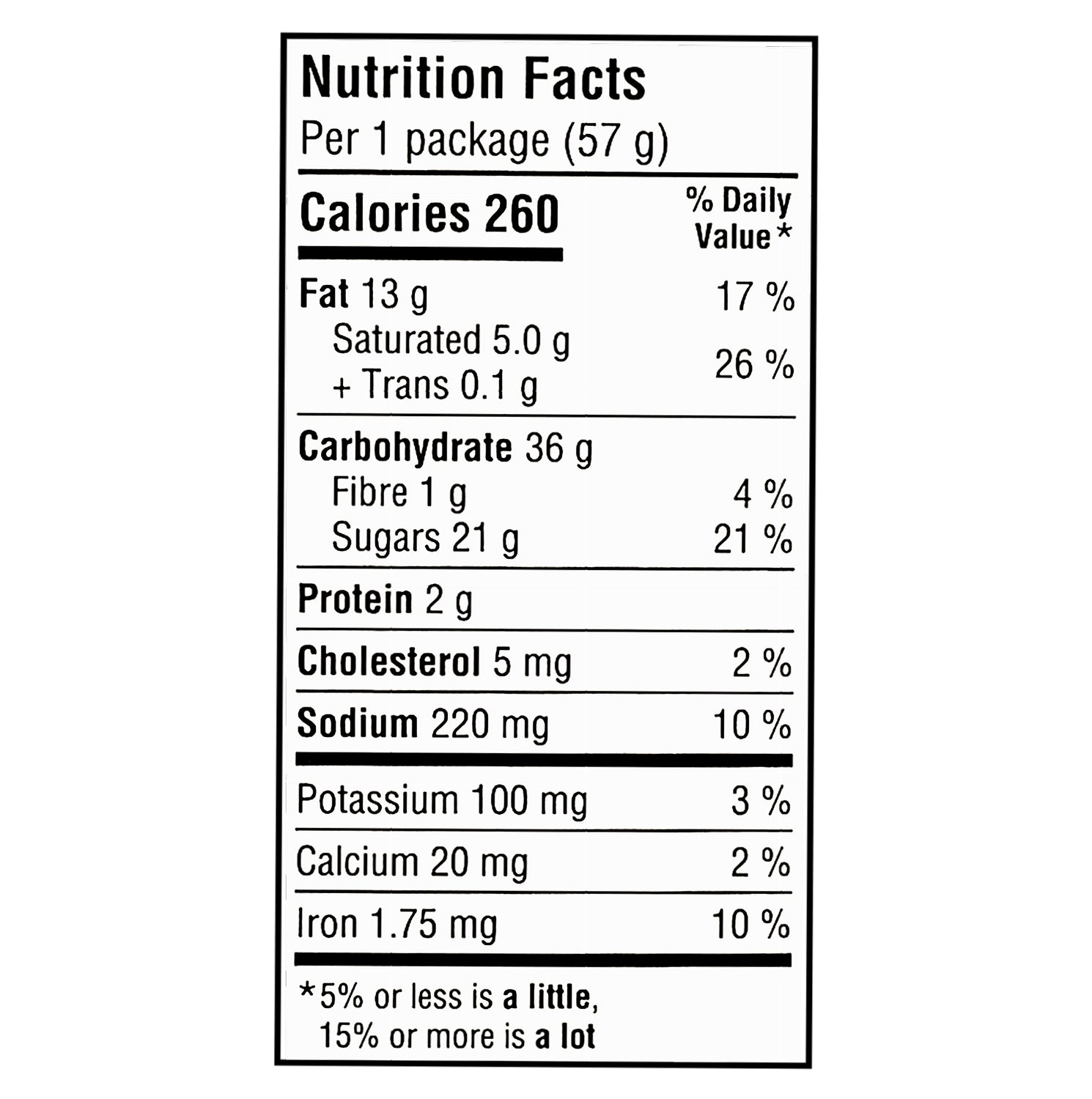 Nutrition facts label for Oreo Original CAKESTERS, Soft Baked Sandwich Cakes 5x57g on a white background