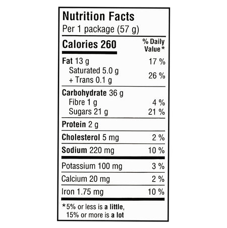 Nutrition facts label for Oreo Original CAKESTERS, Soft Baked Sandwich Cakes 5x57g on a white background