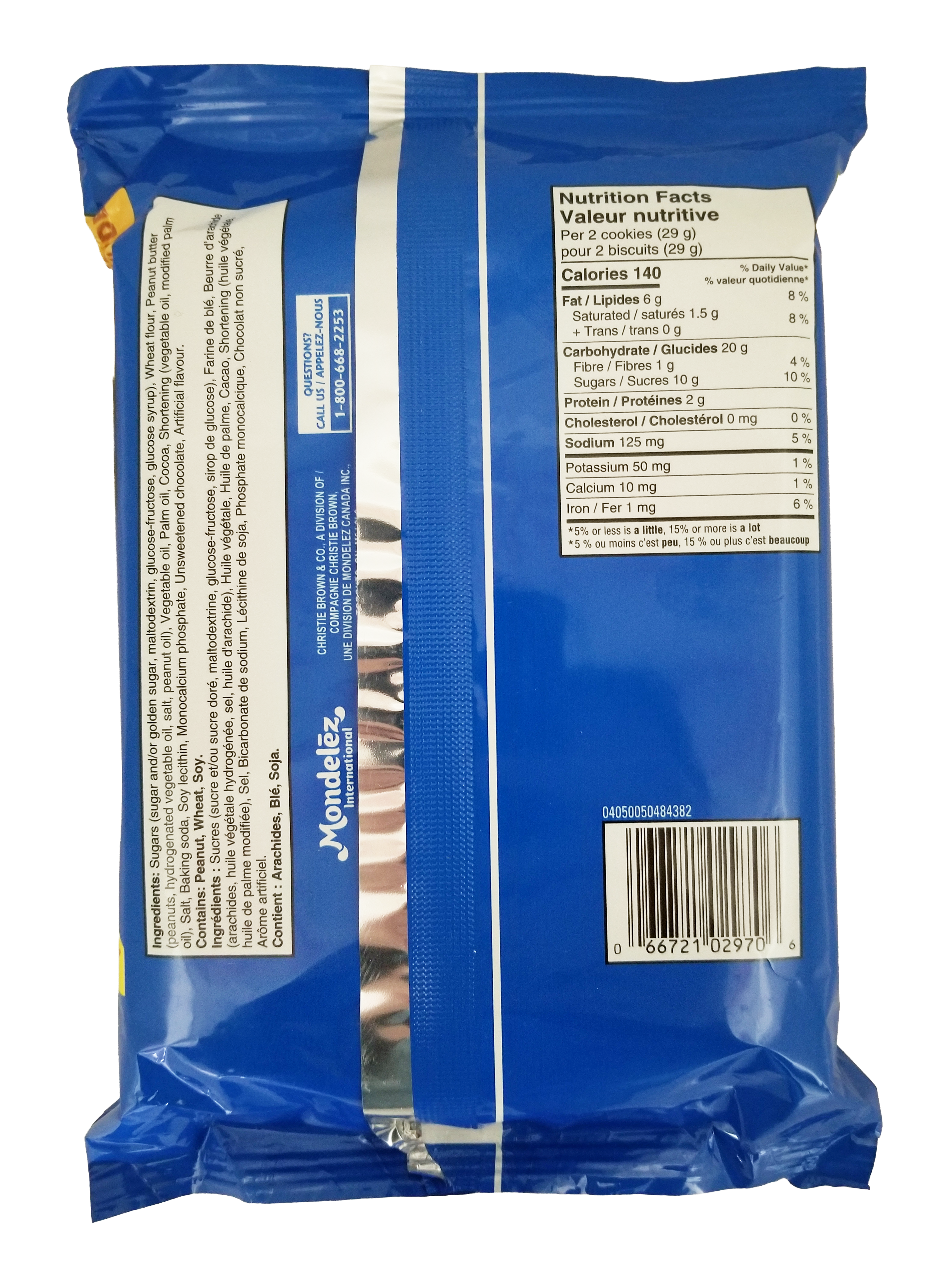 Back of package of Oreo Peanut Butter Creme Chocolate Sandwich Cookies, 486g/17.1 oz