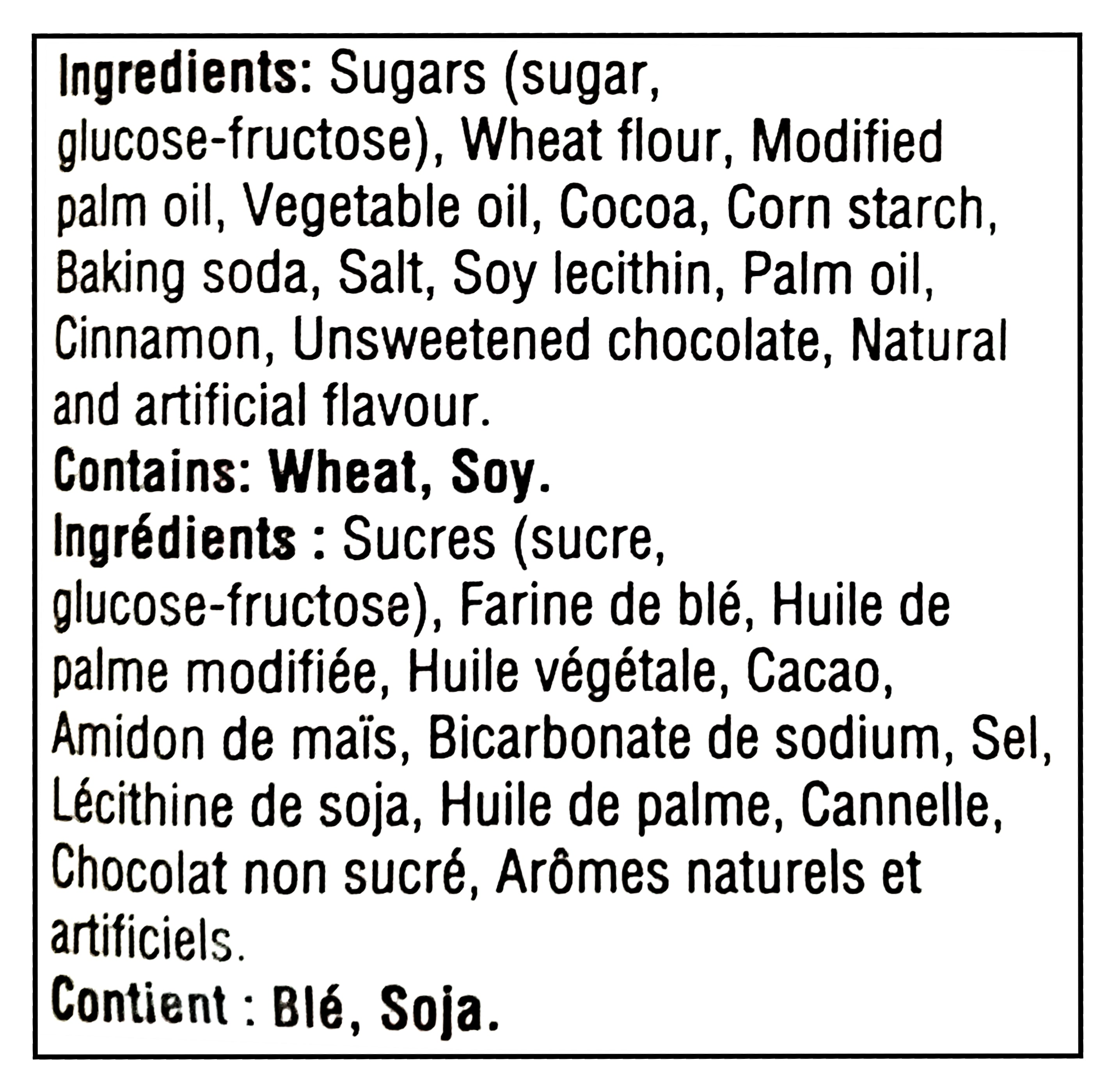 Oreo SELENA GOMEZ Chocolate & Cinnamon Creme Sandwich Cookies, 303g/10.6 oz - List of ingredients for a product on a black background