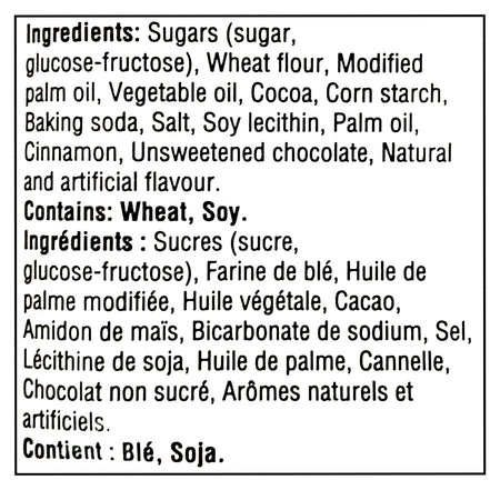 Oreo SELENA GOMEZ Chocolate & Cinnamon Creme Sandwich Cookies, 303g/10.6 oz - List of ingredients for a product on a black background