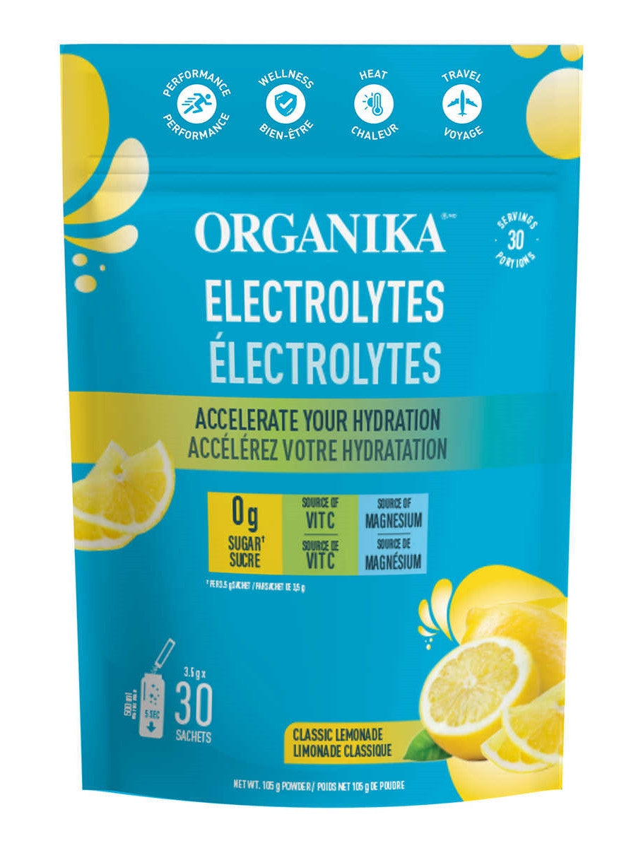 Organika Electorlytes Classic Lemonade Drink Mix Sachets, 30 pieces, 105g/3.7 oz. Bag {Imported from Canada}