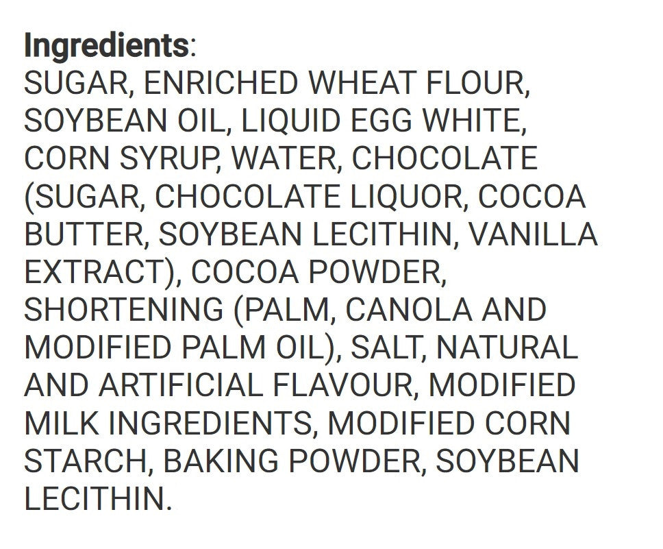 Original Two-Bite Brownies, 70g/2.4 oz. Bag Ingredients