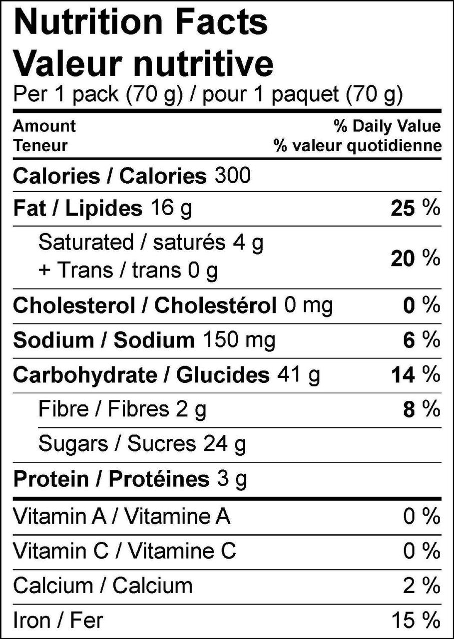 Original Two-Bite Brownies, 70g/2.4 oz. Bag Nutrition Facts