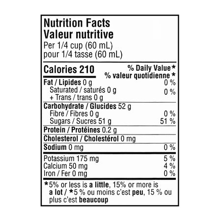 Our Finest Very Dark Maple Syrup 375 ml nutrition facts label