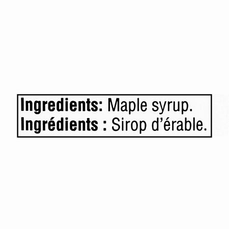 Our Finest Amber Maple Syrup 375 ml ingredients label