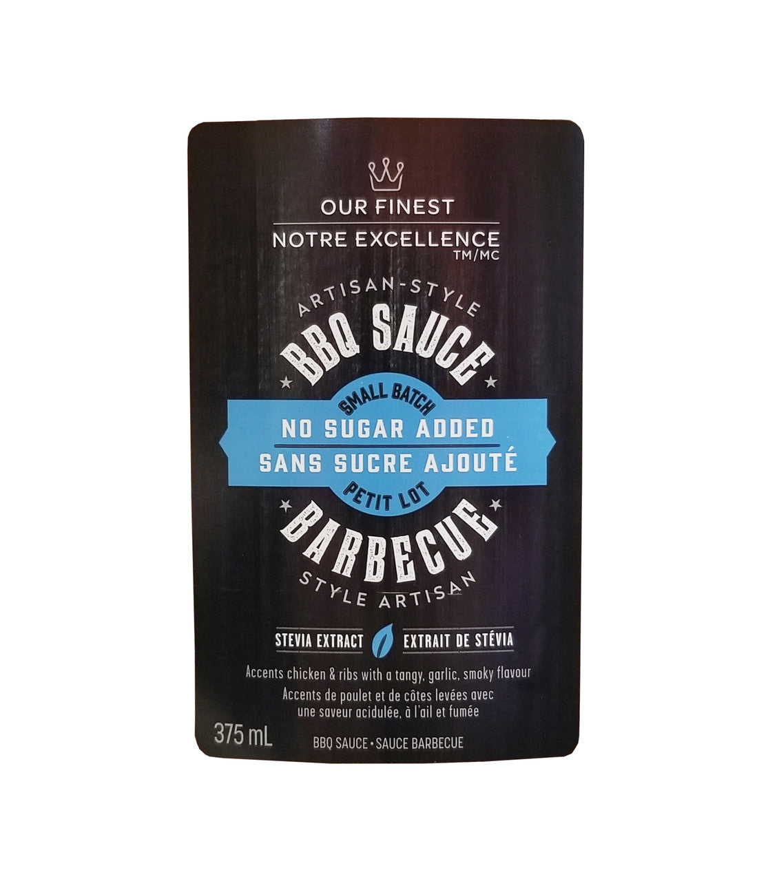 Our Finest Artisan-Style BBQ Sauce, No Sugar Added, 375mL/13 fl. oz. Bottle Front Cover