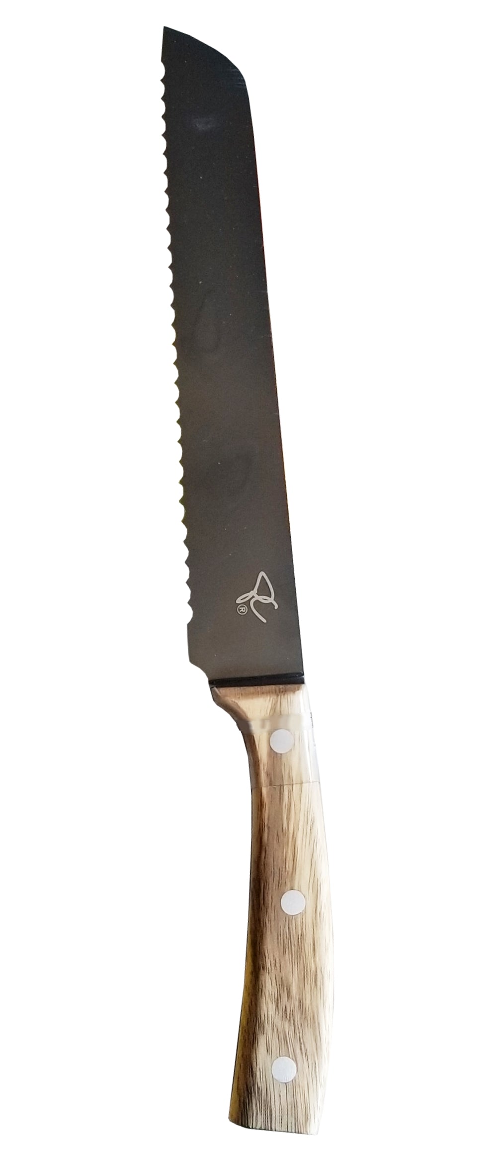 Presidents Choice Acacia Wood Bread Knife, German Steel Blade with Titanium non-stick coating {Imported from Canada}