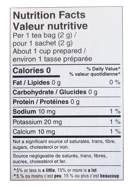 President's Choice Chai Black Tea nutrition facts label