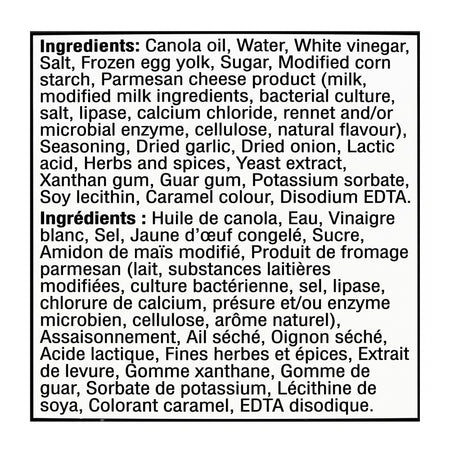 President's Choice Creamy Garlic Wing Sauce ingredients label 350m