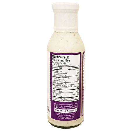 President's Choice Creamy Garlic Wing Sauce 350ml side of bottle
