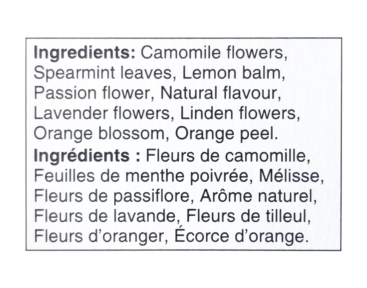 President's Choice Feeling Calm Herbal Tea ingredients label