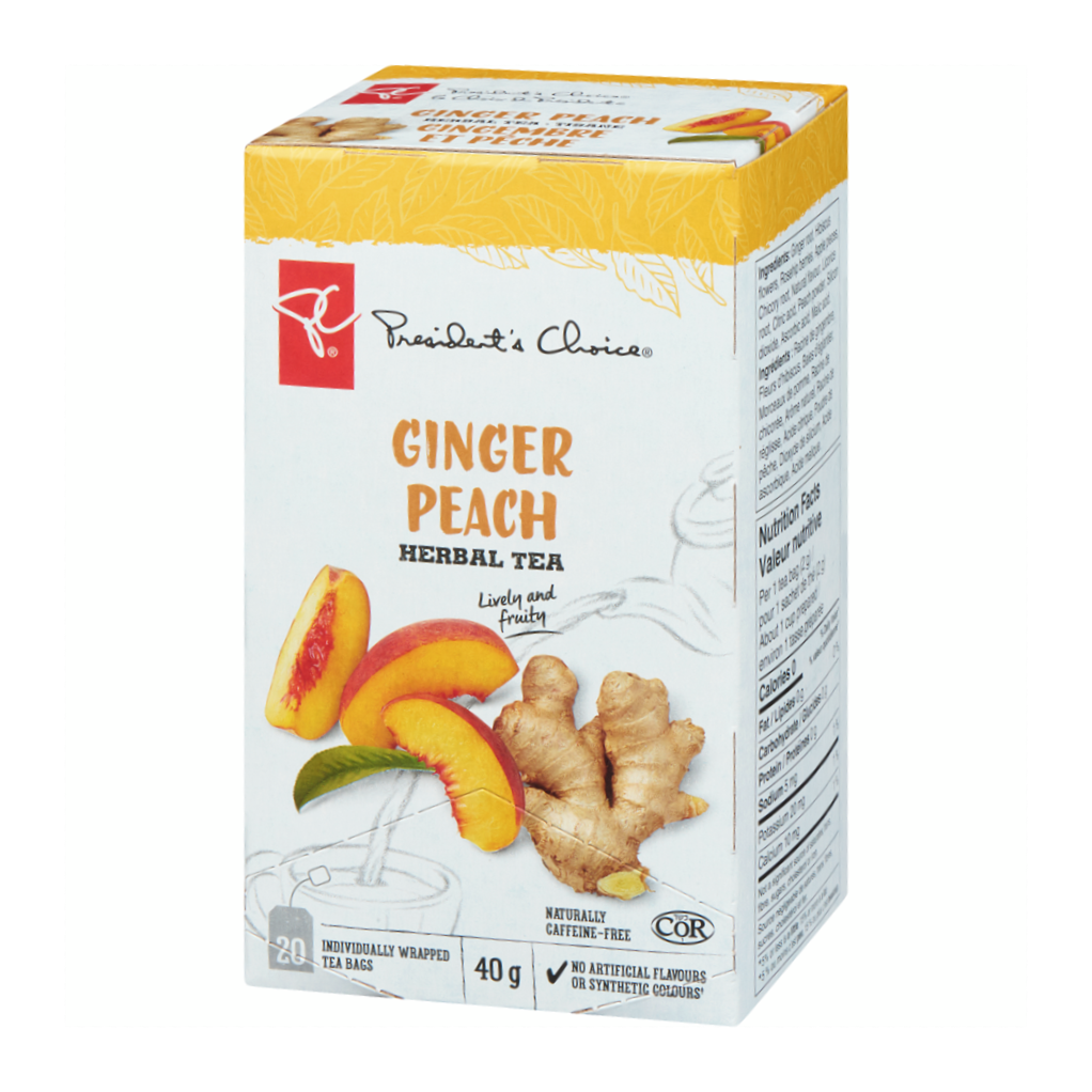 President's Choice Ginger Peach Herbal Tea, 20ct, 40g/1.4 oz. Box