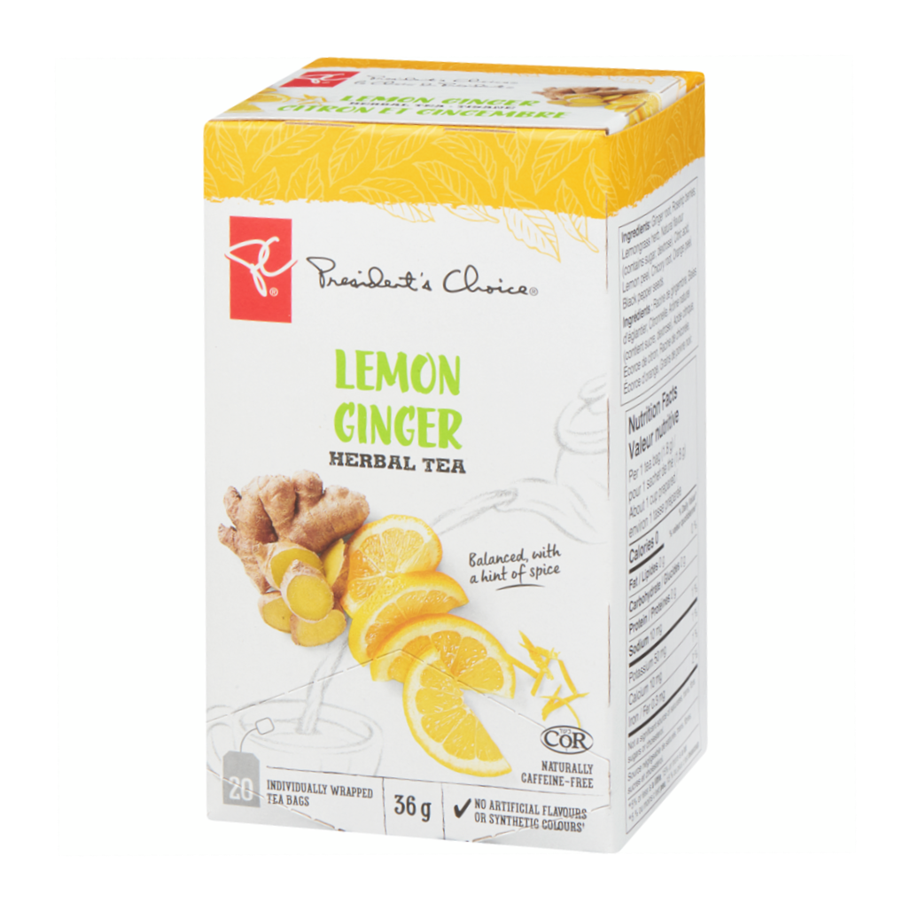 President's Choice Lemon Ginger Herbal Tea, 20ct, 40g/1.4 oz. Box