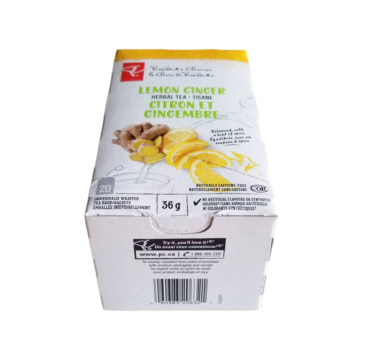 President's Choice Lemon Ginger Herbal Tea, 20ct, 40g/1.4 oz. Box