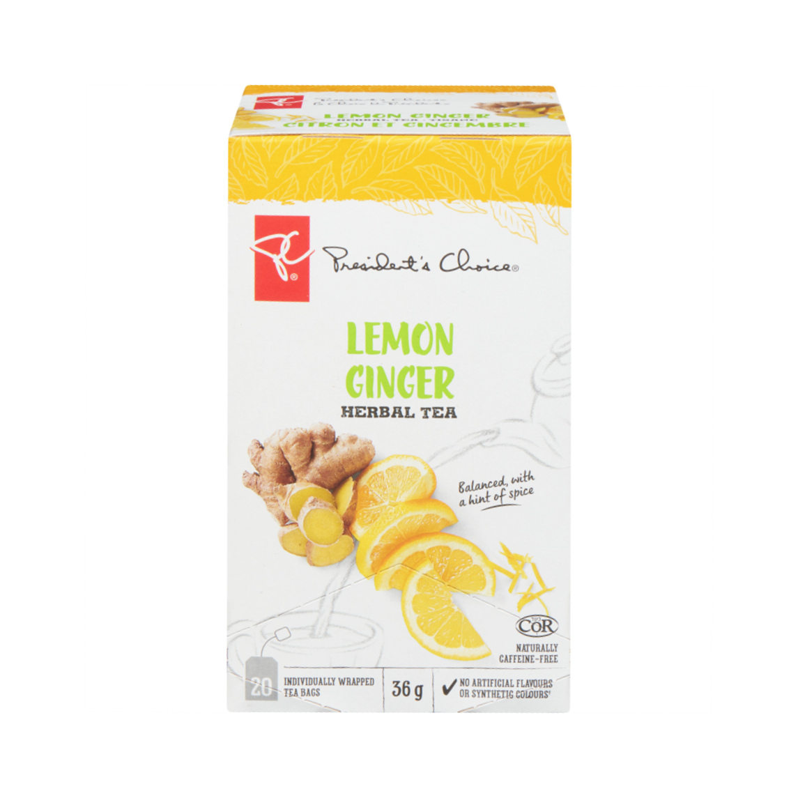 President's Choice Lemon Ginger Herbal Tea, 20ct, 40g/1.4 oz. Box