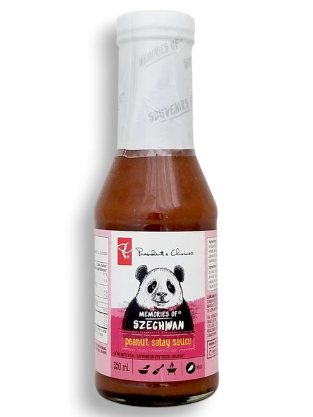 PC MEMORIES OF Szechwan Peanut Satay Sauce, 350ml – Bold & Flavorful Asian Sauce - Front Of Bottle