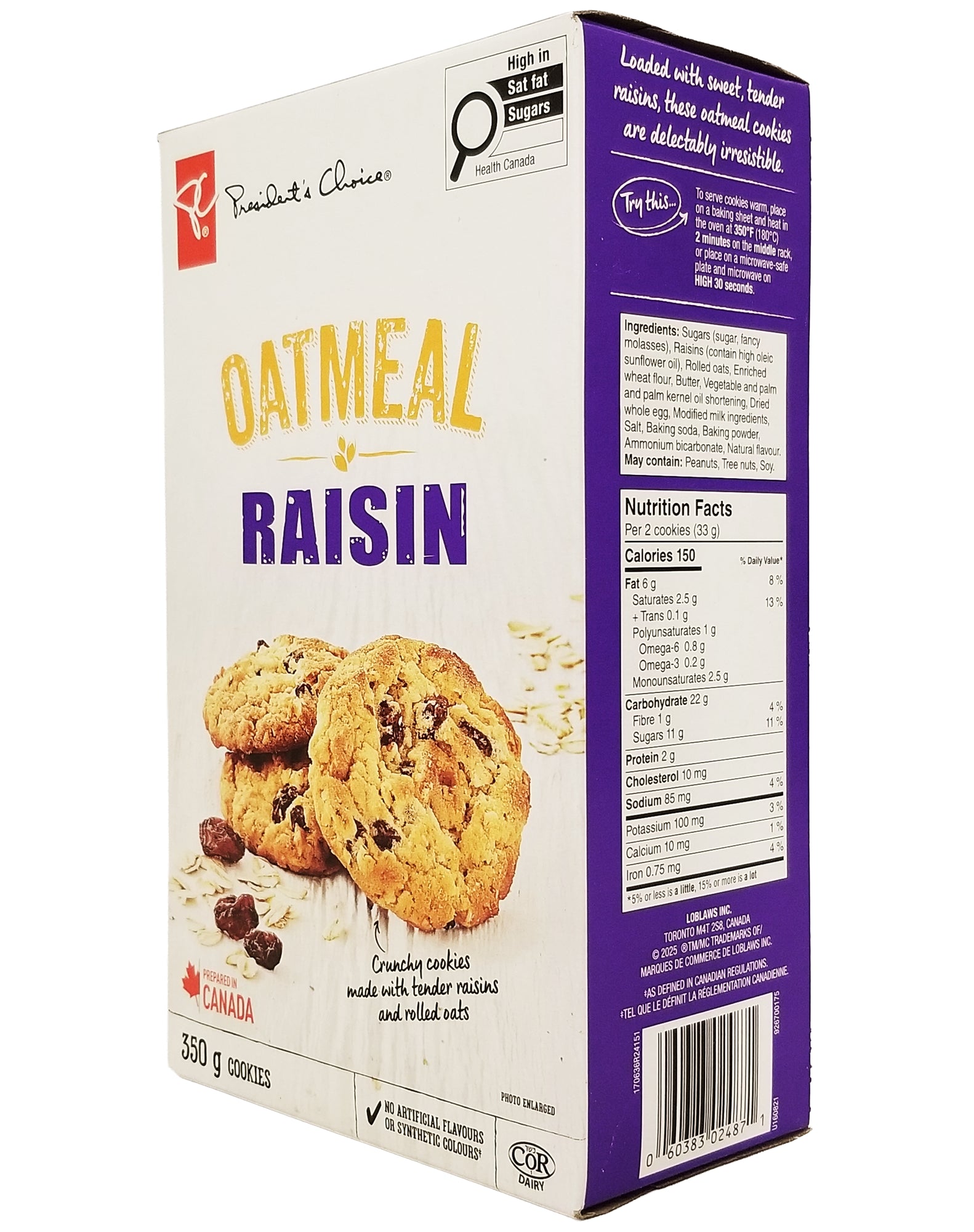 President's Choice Oatmeal Raisin Cookies 350g — second angle view