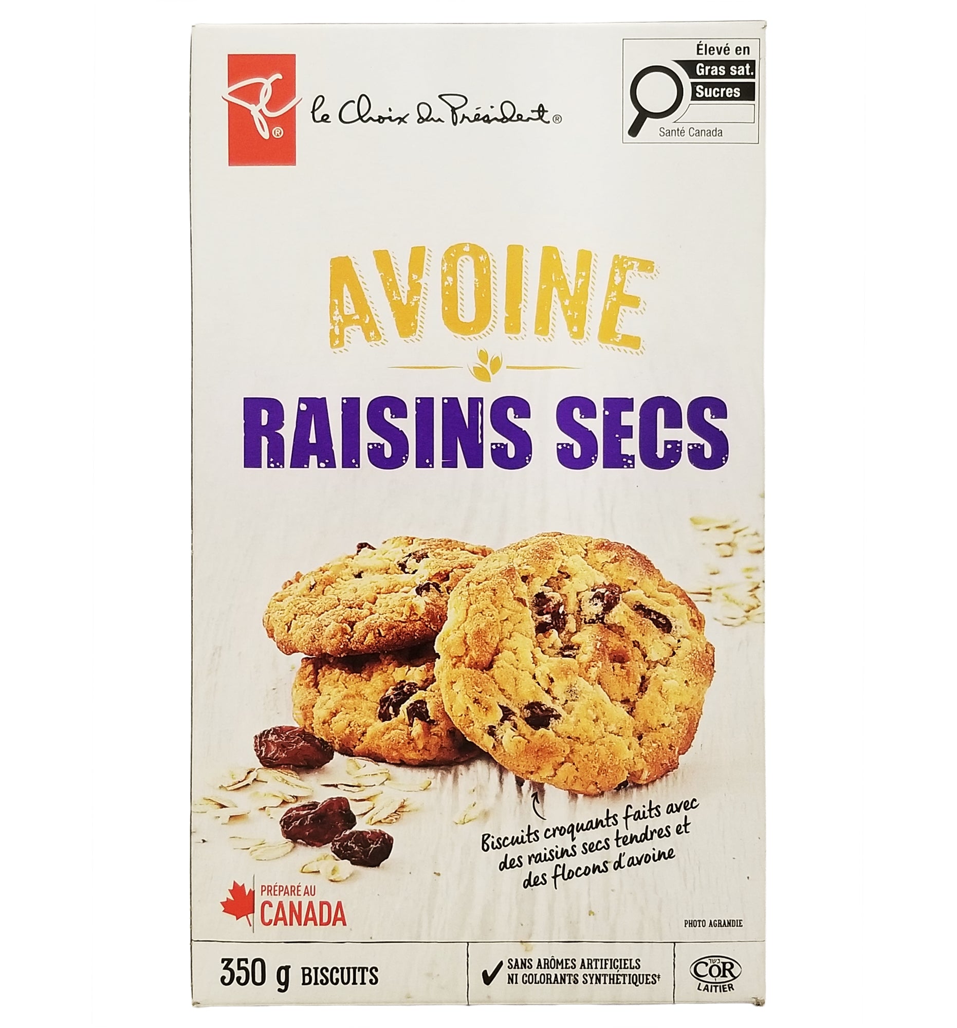 President's Choice Oatmeal Raisin Cookies 350g — back of box