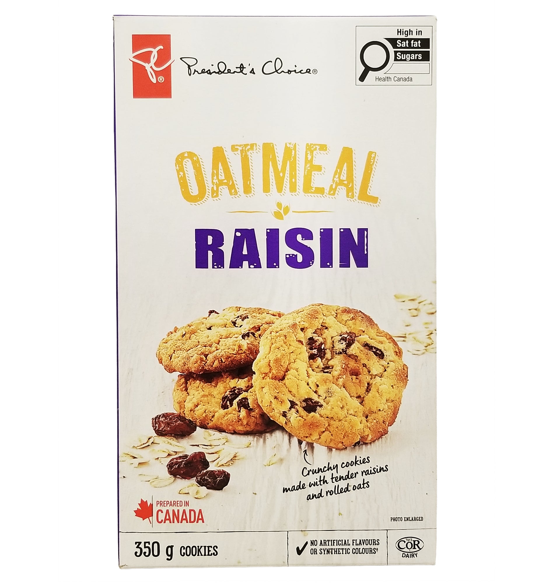 President's Choice Oatmeal Raisin Cookies 350g — front of box