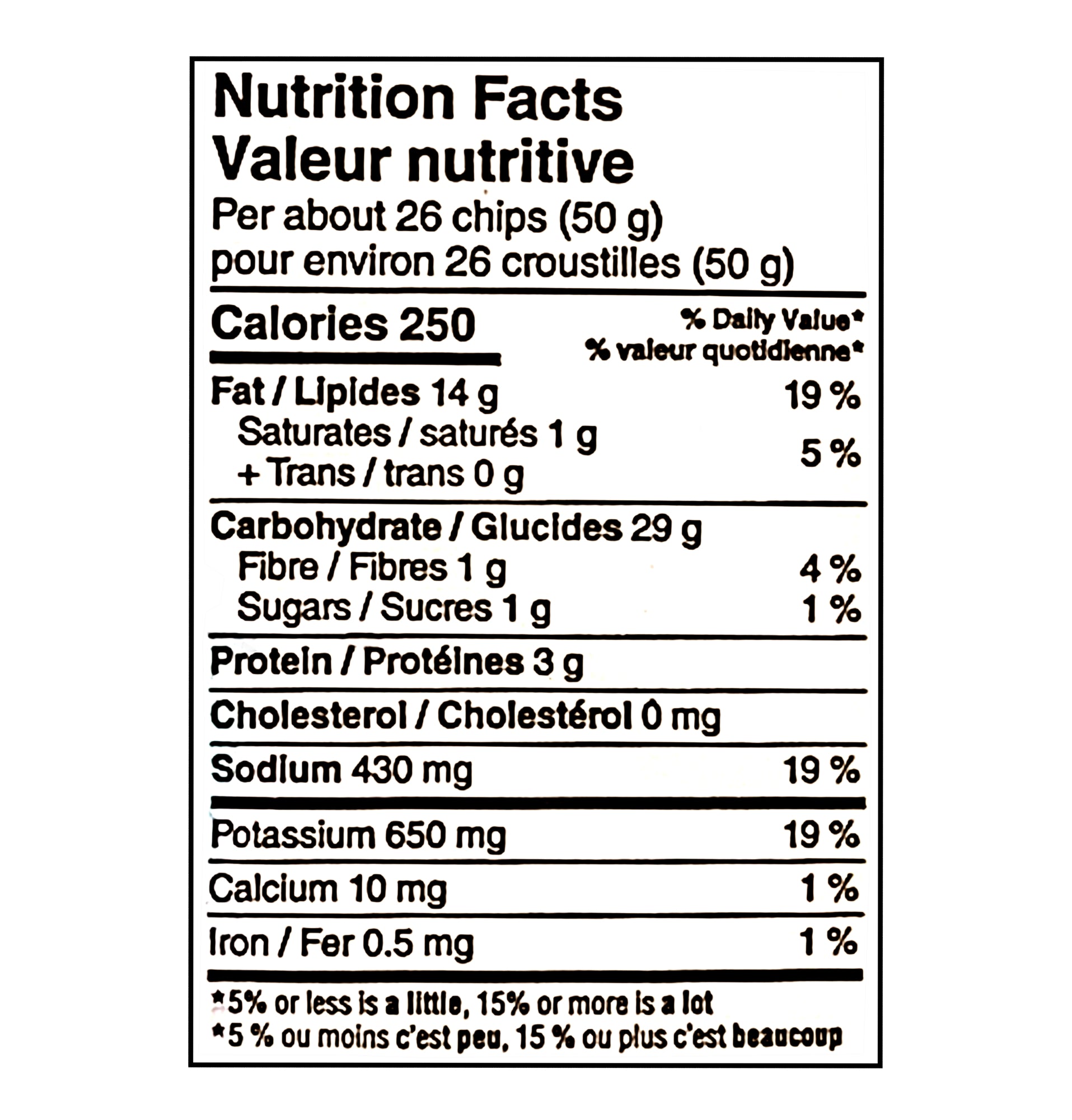 President's Choice Poutine Chips 200 g nutrition facts panel