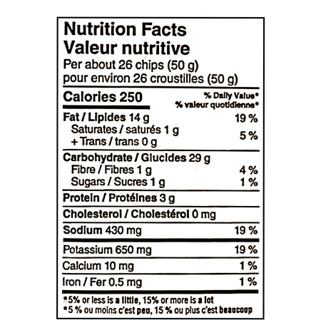 President's Choice Poutine Chips 200 g nutrition facts panel