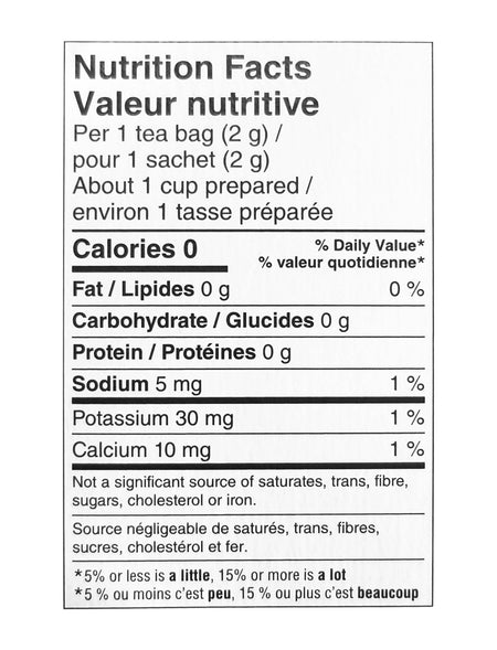 President's Choice Feeling Soothed Herbal Tea Nutrition Facts Label