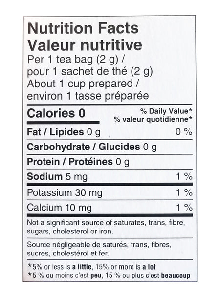 President's Choice Vanilla Black Tea Nutrition Facts Label