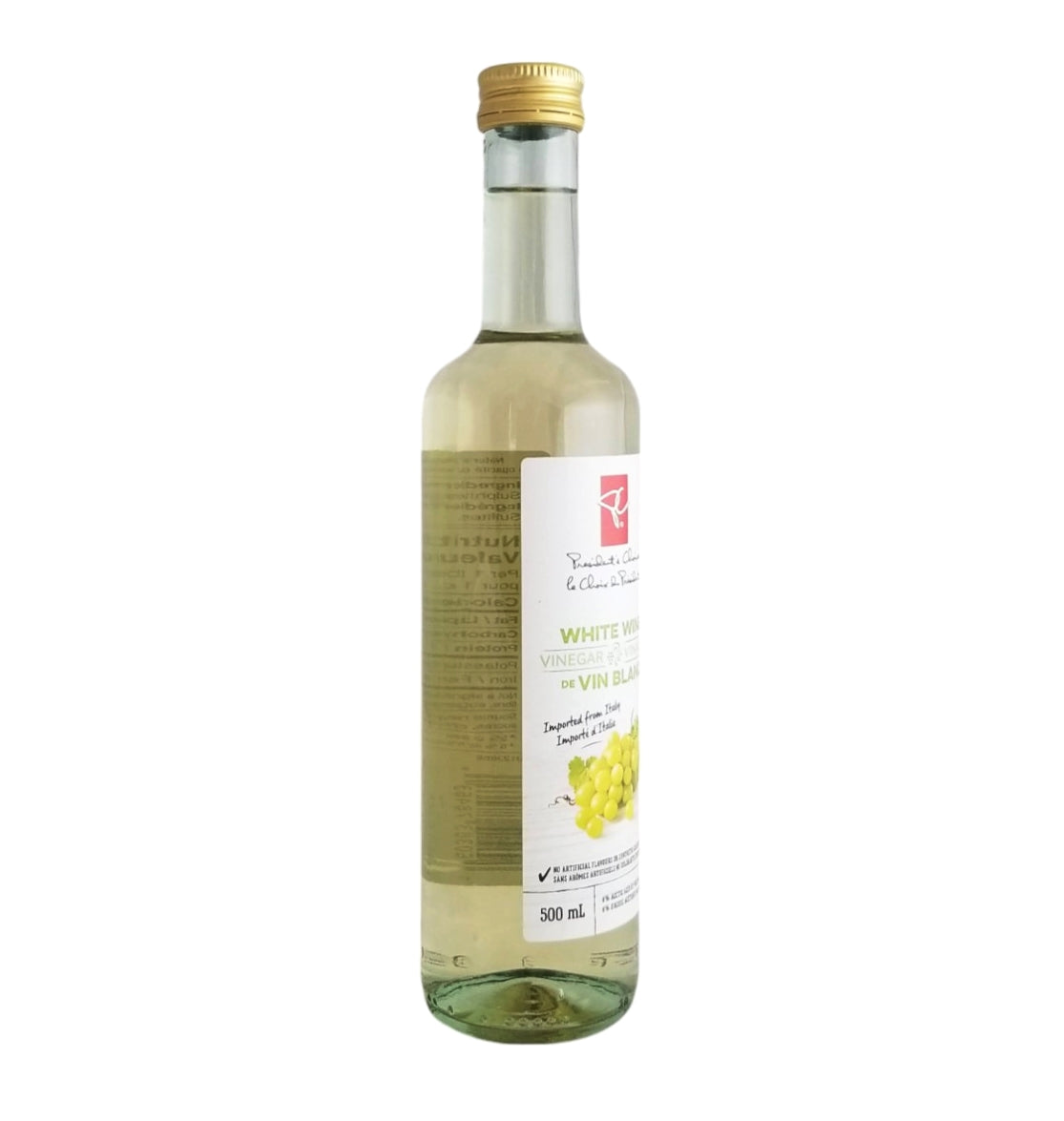 President's Choice White Wine Vinegar Side of Bottle