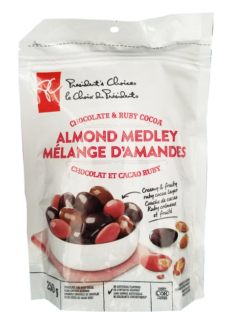 President's Choice Chocolate & Ruby Cocoa Almond Medley, 250g/8.75 oz. Bag {Imported from Canada}